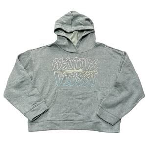 Old Navy Girls Positive Vibes Fleece Heathered Green Hooded Sweatshirt XXL NWT